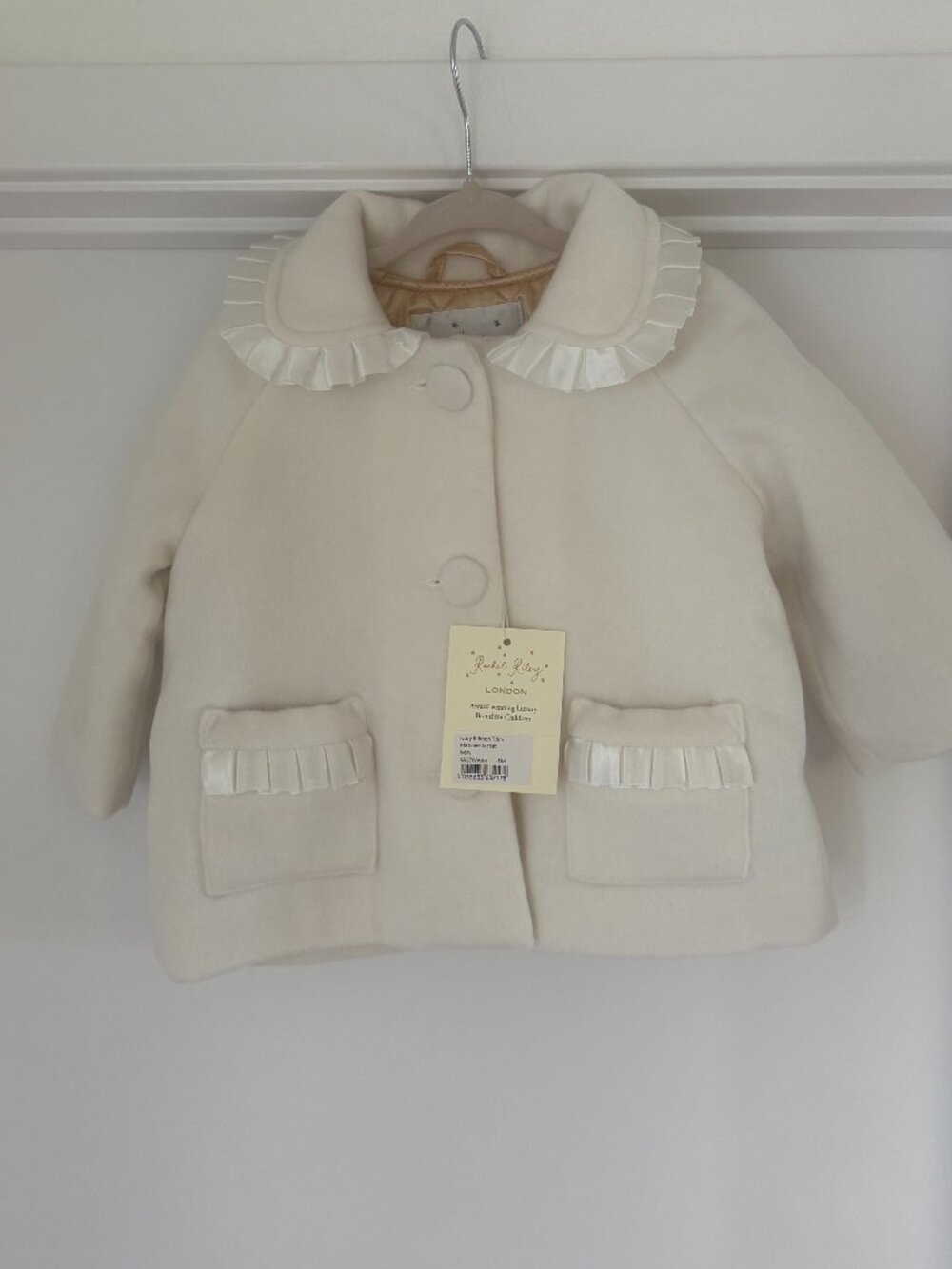 NWT Rachel Riley London Ivory Ribbon Trim Matinee Jacket Coat 6M